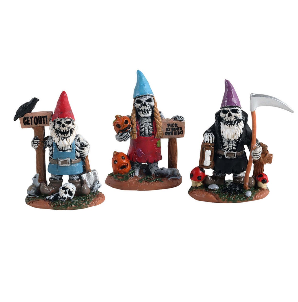 Lemax Spookytown Skeleton Garden Gnomes Set/3