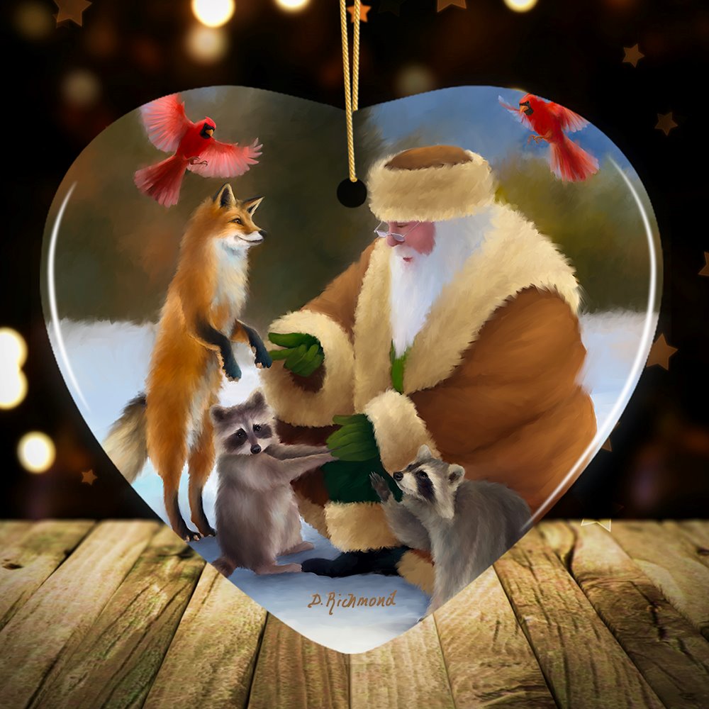 Santa&#x27;s Farm Critters Christmas Ornament, Folk Themed Raccoon, Fox, and Cardinal