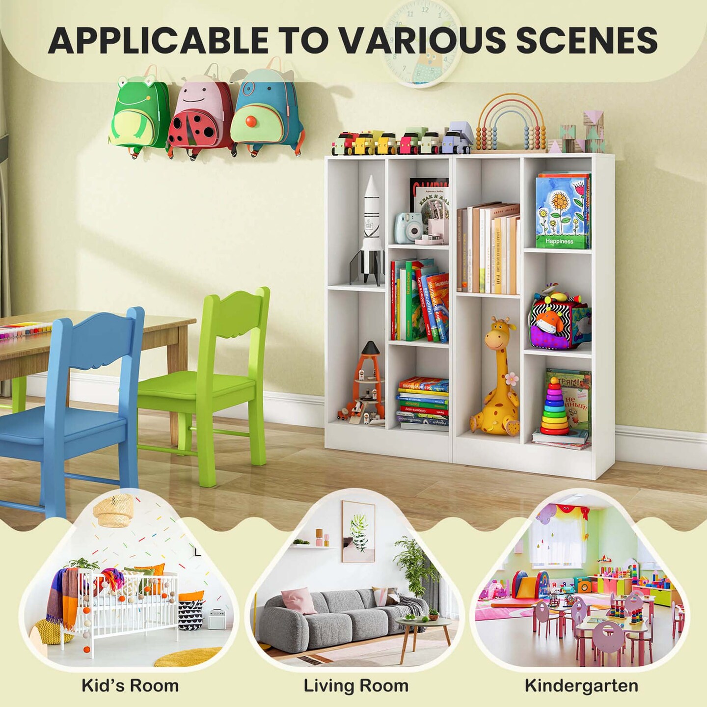 Costway 5-Cube Bookcase for Kids 41&#x22; Wooden Toy Storage Organizer for Kid&#x27;s Room White/Natural