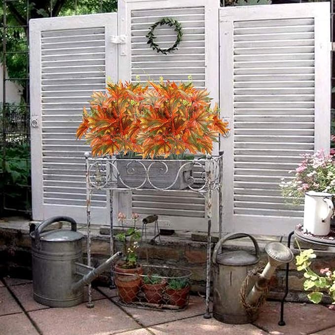 2pcs artificial silk maple leaf shrubs fake fall bushes autumn faux plants for indoor outdoor home kitchen living room dining table centerpieces decorations.