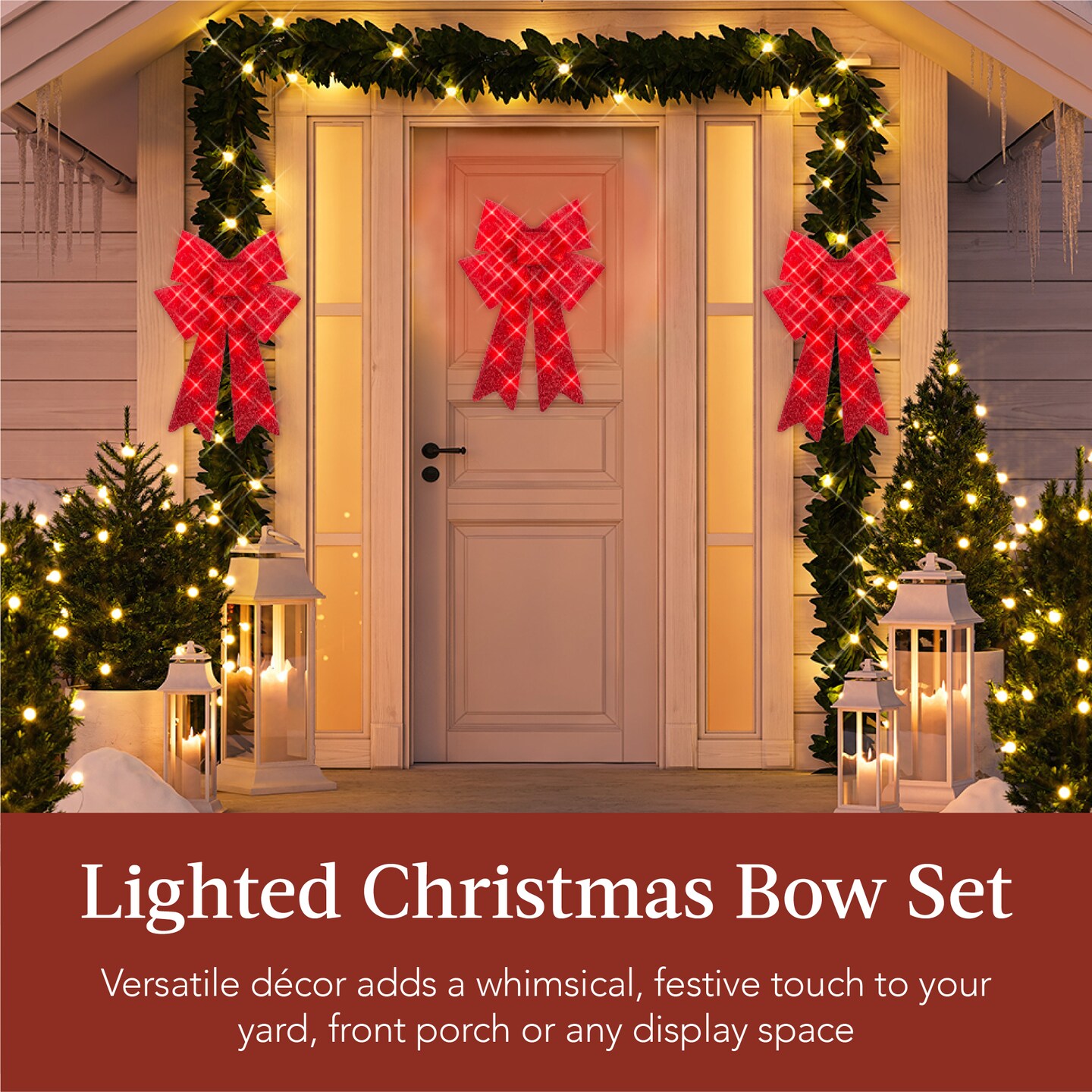 Best Choice Products Set of 3 Pre-Lit Christmas Bows, Indoor/Outdoor LED Holiday D&#xE9;cor w/ 8 Light Functions