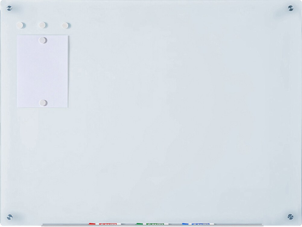 Audio-Visual Direct Magnetic White Glass Dry-Erase Board Set Includes Magnets, Hardware & Marker Tray
