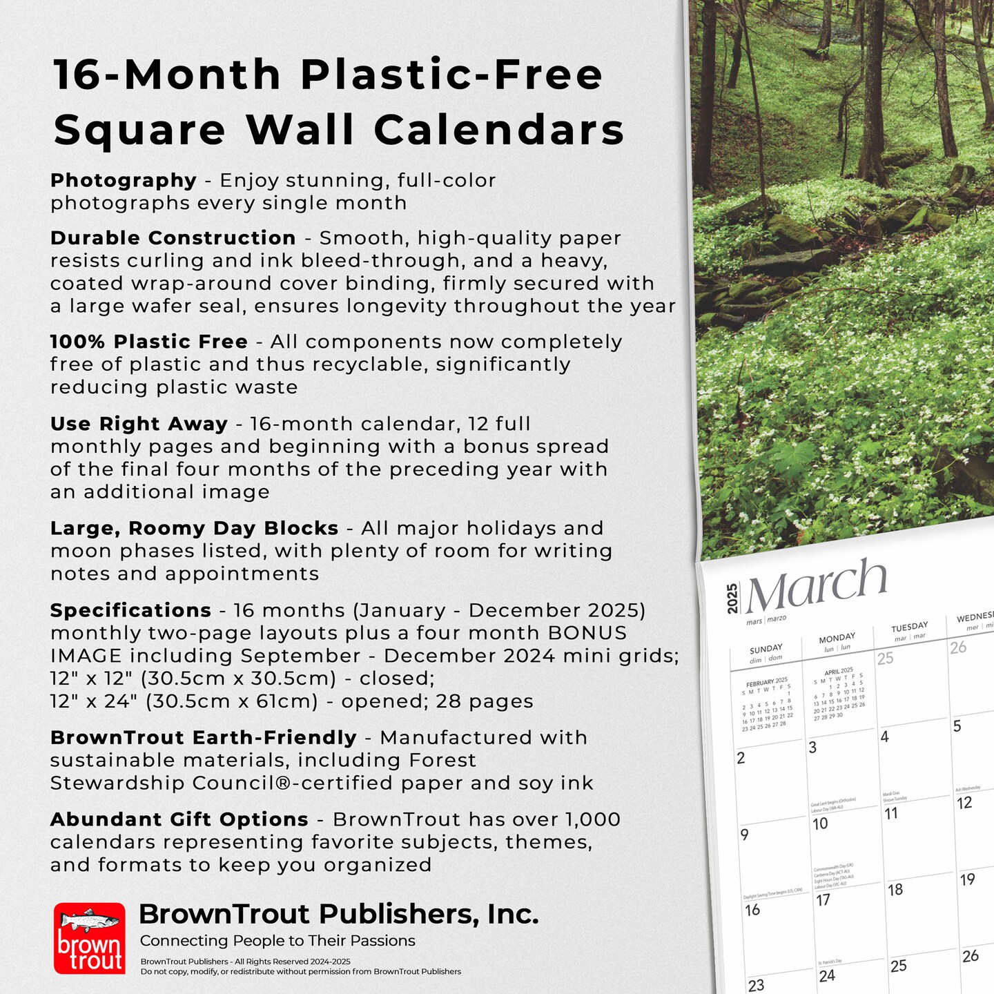 Great Smokies | 2025 12 x 24 Inch Monthly Square Wall Calendar | Plastic-Free | BrownTrout | USA United States of America Scenic Nature Mountain