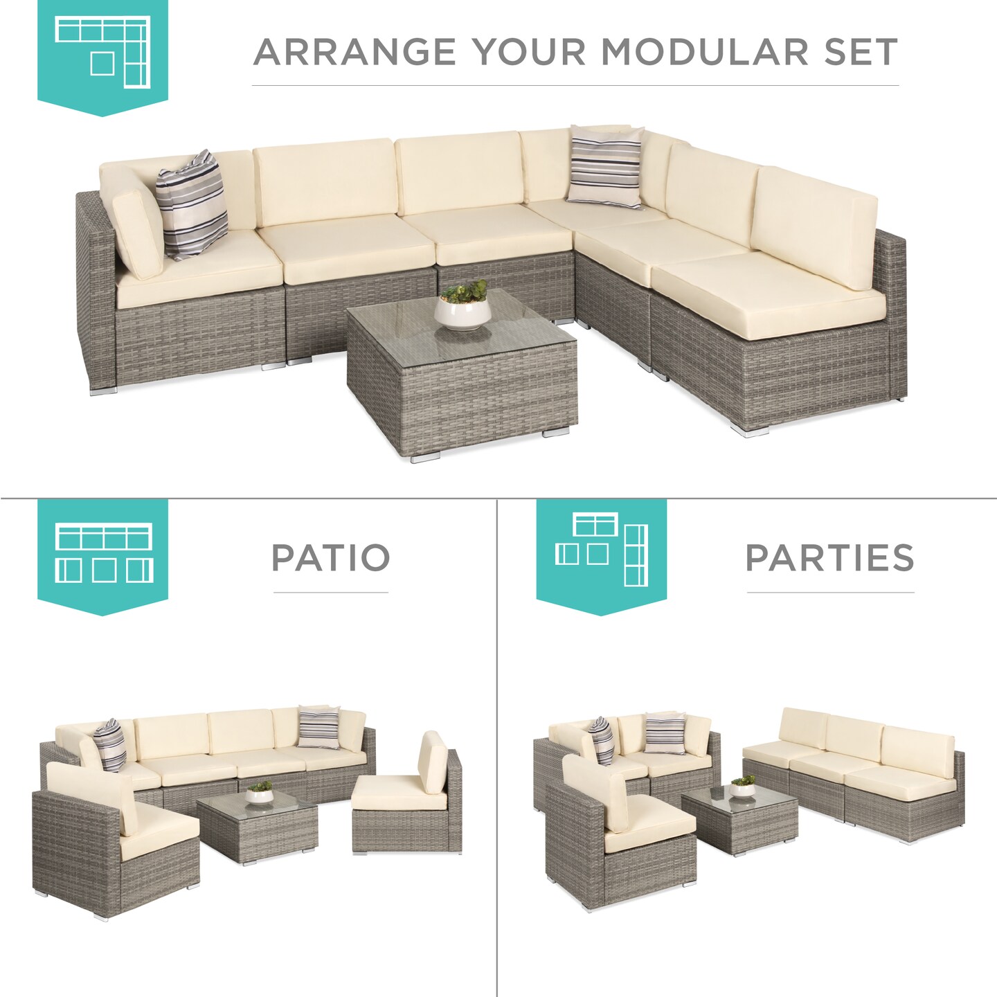 Best Choice Products 7-Piece Outdoor Modular Patio Conversation Furniture, Wicker Sectional Set
