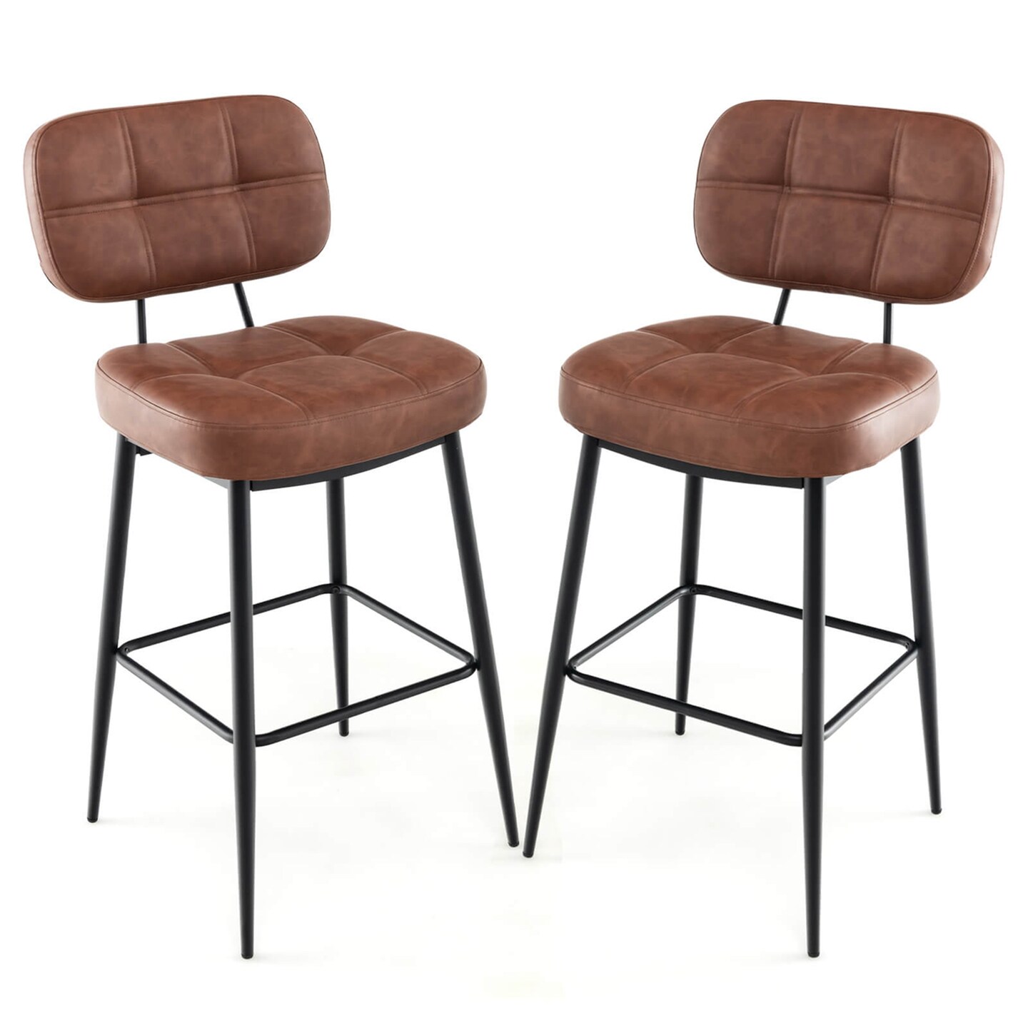 Costway Set of 2/4 Bar Stools with Padded Seat Footrest &#x26; Metal Legs PU Leather for Kitchen