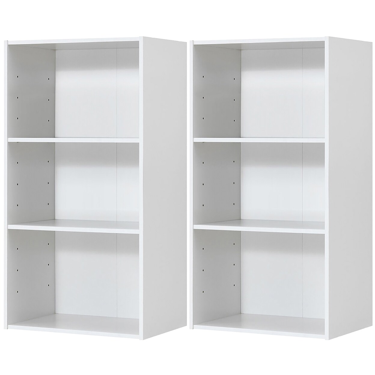2 Pcs 3 Tier Open Shelf Bookcase Multi-Functional Storage Display Cabinet White