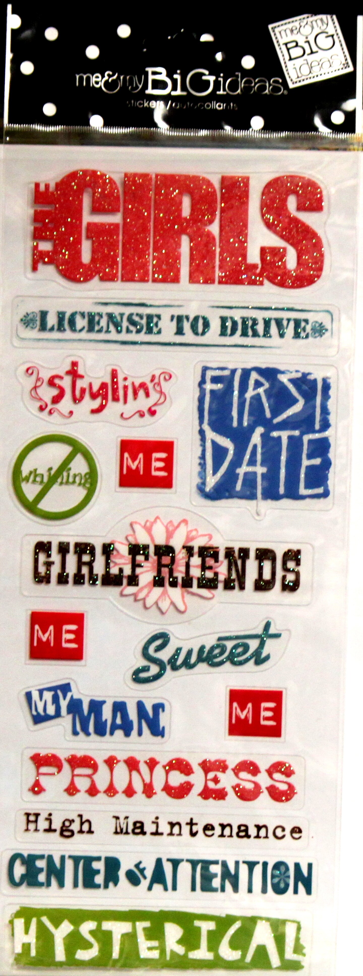 Me &#x26; My Big Ideas Girl Sayings Clear &#x26; Glitter Stickers