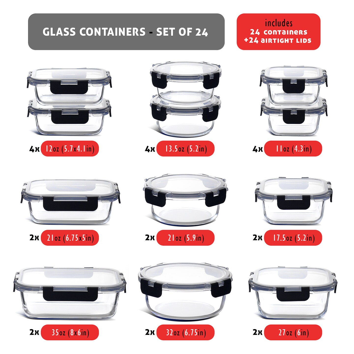 Eatex Glass Food Storage Containers with Lid