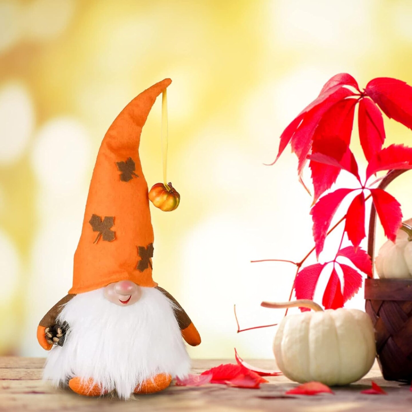 Fall Harvest Fall Figurines Handmade Autumn Harvest Fall Gnomes Plush with Pumpkin Hat 2 Pack Maple Leaf Thanksgiving Decorations for Swedish Tomte Tiered Tray Decor Holiday Table Ornament