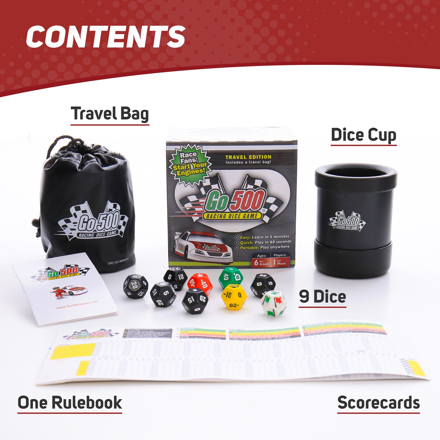 Zobmondo!! Go500 Car Racing Dice Game, Racing Games for Adults and Family, Table Game for Sports Fans Ages 6+