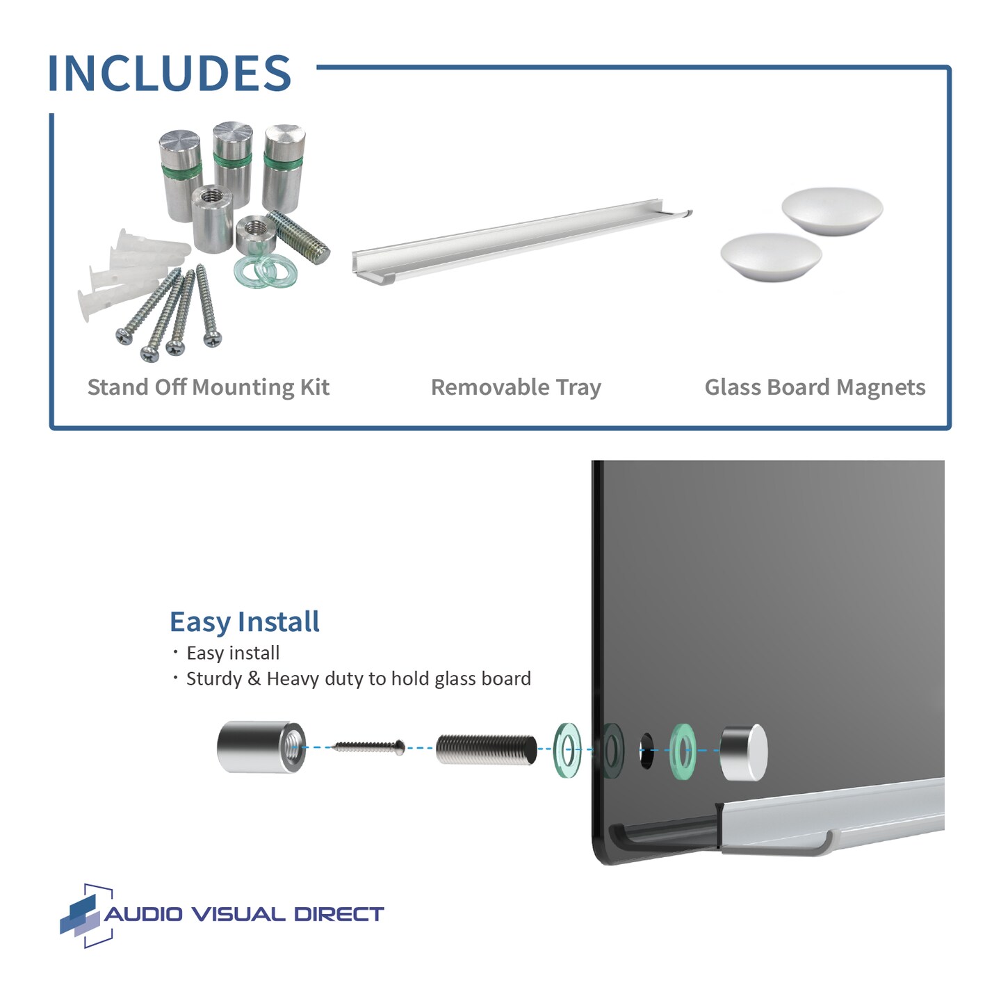 Audio-Visual Direct Magnetic Black Glass Dry-Erase Board Set Includes Magnets, Hardware &#x26; Marker Tray