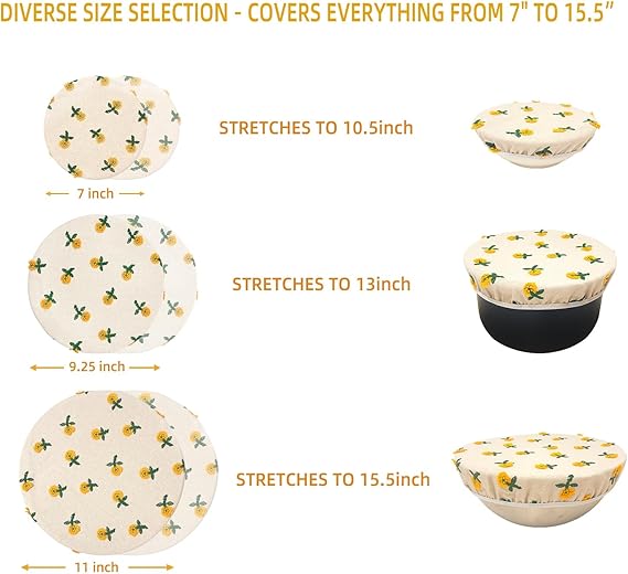 3 Pieces Embroidered Daisy Cloth Bowl Covers, Reusable Bowl Covers for Bread Proofing, Linen Fabric Covers for 7&#x22;-15.5&#x22; Bowls