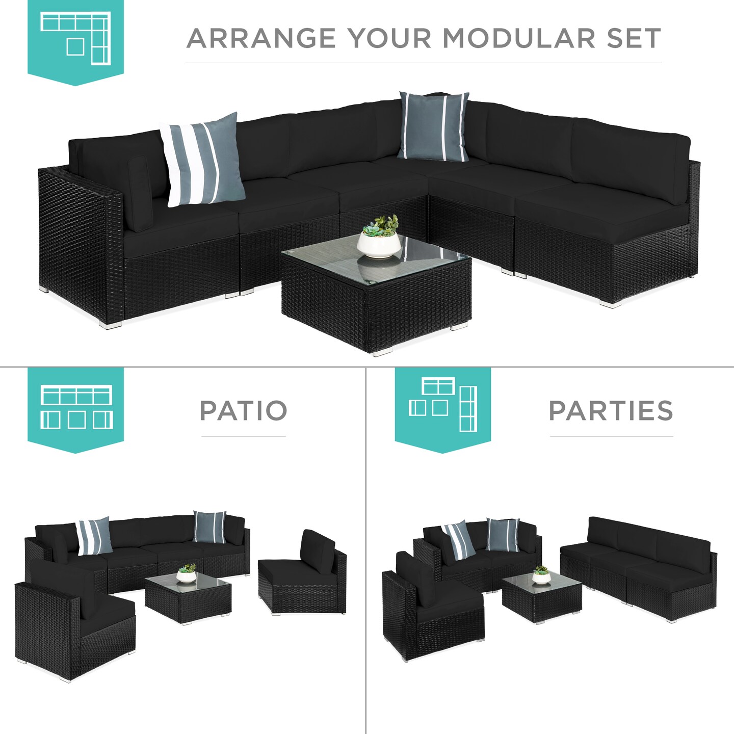 Best Choice Products 7-Piece Outdoor Modular Patio Conversation Furniture, Wicker Sectional Set