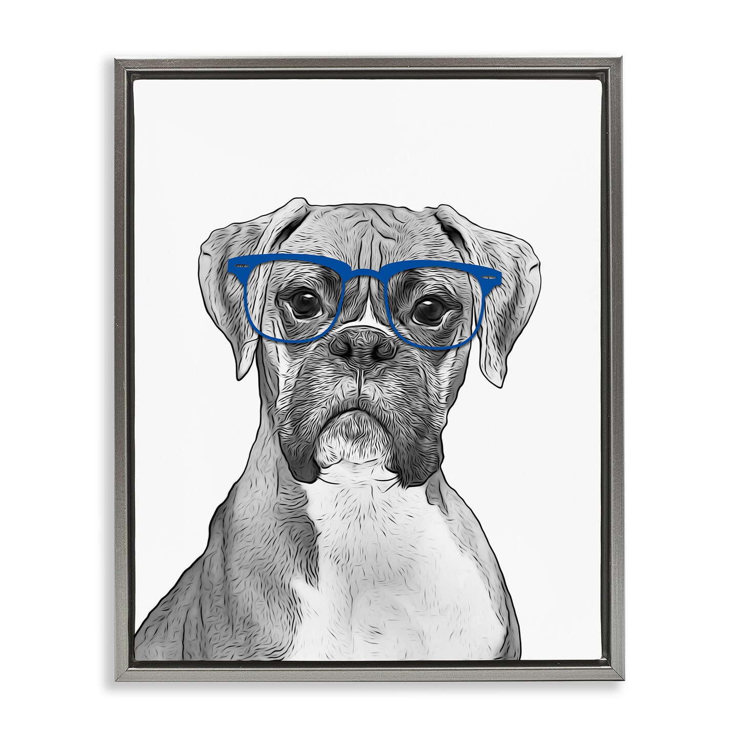 Stupell Industries Fun Boxer Dog Wearing Glasses Black Framed Floater Canvas Wall Art