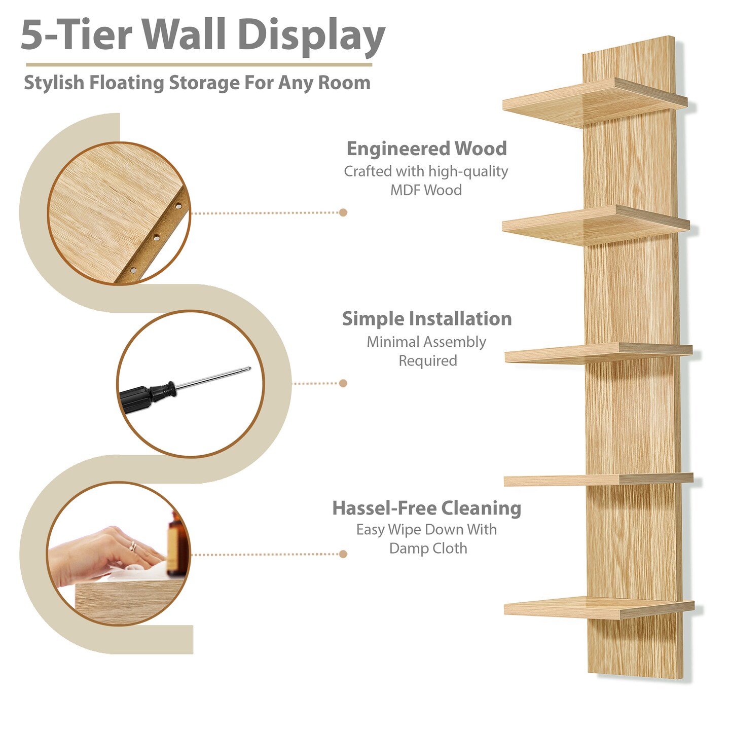 Sorbus 5 Tier Wall Shelf Unit, Vertical Column Utility Shelving for Home Decor and Storage Organizer, Wall-Mounted Floating Shelves