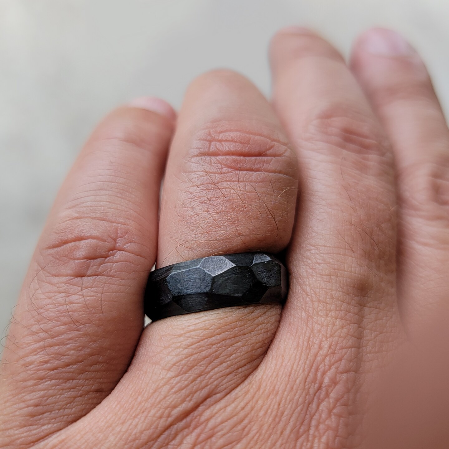 Men's or Women's Full Carbon Fiber Faceted Ring, Durable, Waterproof, Black Band, Sizes 4-16, Custom Ba product 4