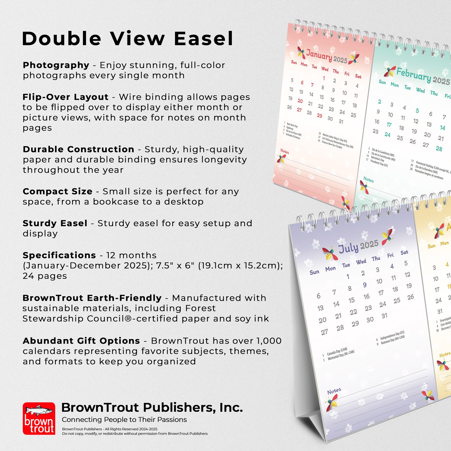 Busy Bees | 2025 7.5 x 6 Inch Monthly Double-View Easel Desk Calendar | BrownTrout | Planning Stationery