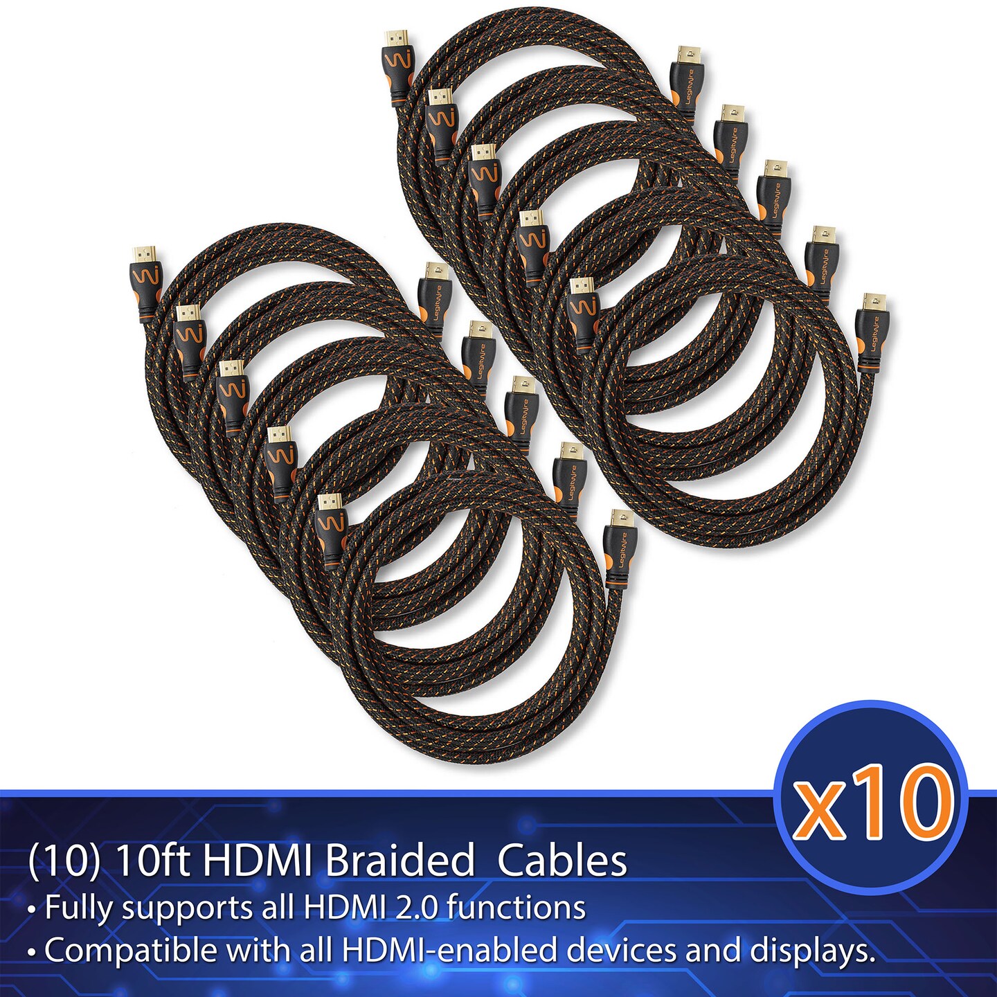LegitWire 10 ft 4K High Speed HDMI Cables - 18Gbps HDMI 2.0 (4K @ 60hz HDR UHD 4:4:4 Chroma) - Ethernet - Locking Head - Deep Color Ultra HD with ARC, 3D, HDCP 2.2, 28AWG, Gold Plated