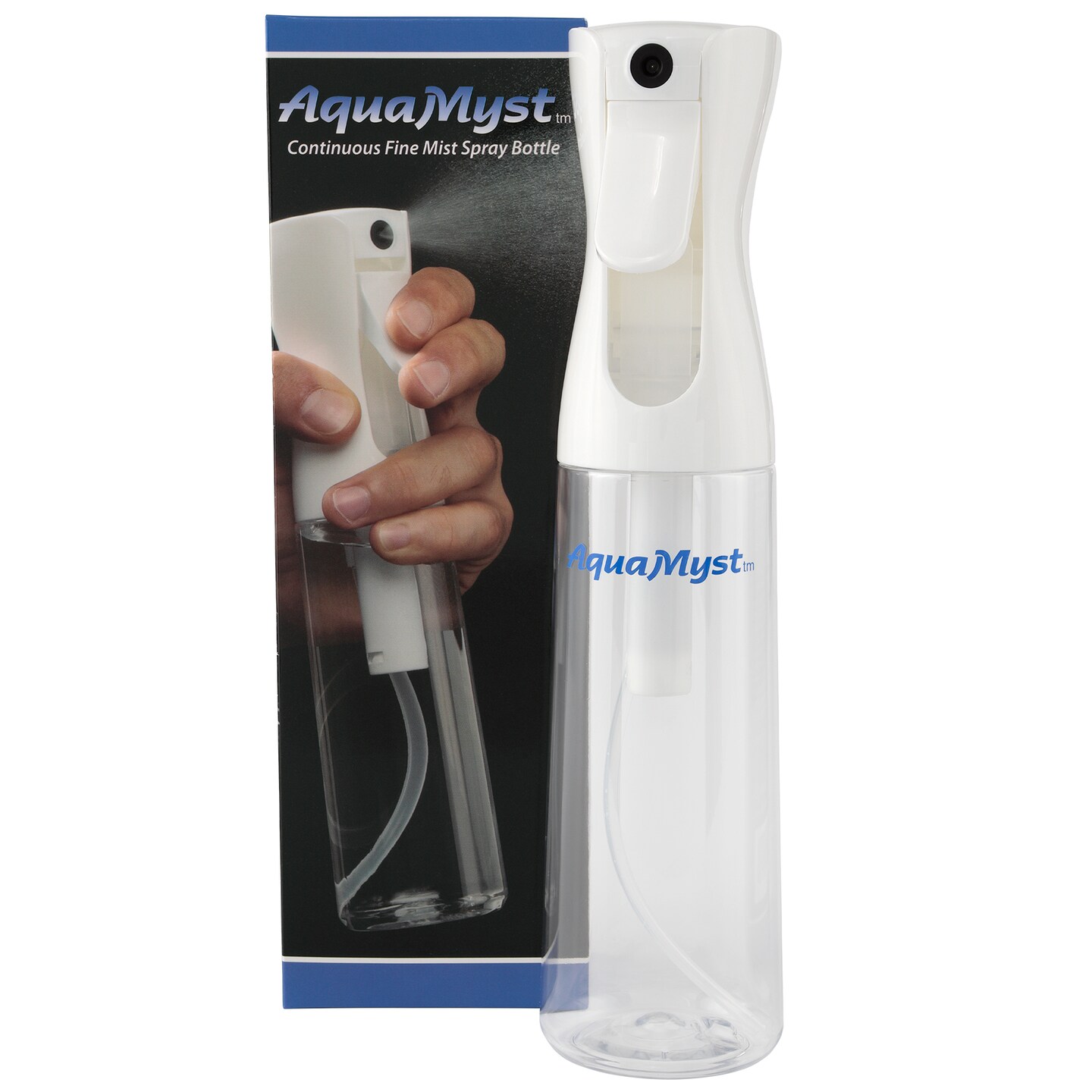 AquaMyst Fine Mist Continuous Spray Bottle 300ml (10.14 oz) - Ergonomic, Durable, Clear Plastic Plant Mister, Misting Water Bottle for Hair Stylists, Plant Enthusiasts, Artists & Curly Hair