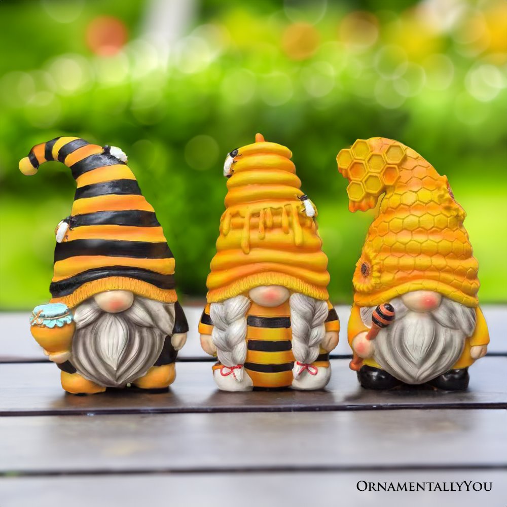 Buzzy Trio Set of Three Bumble Bee Gnome Figurines, 6