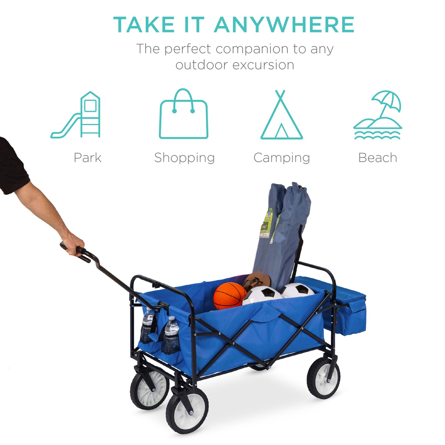 Best Choice Products Folding Utility Cargo Wagon Cart w/ Removable Canopy, Cup Holders
