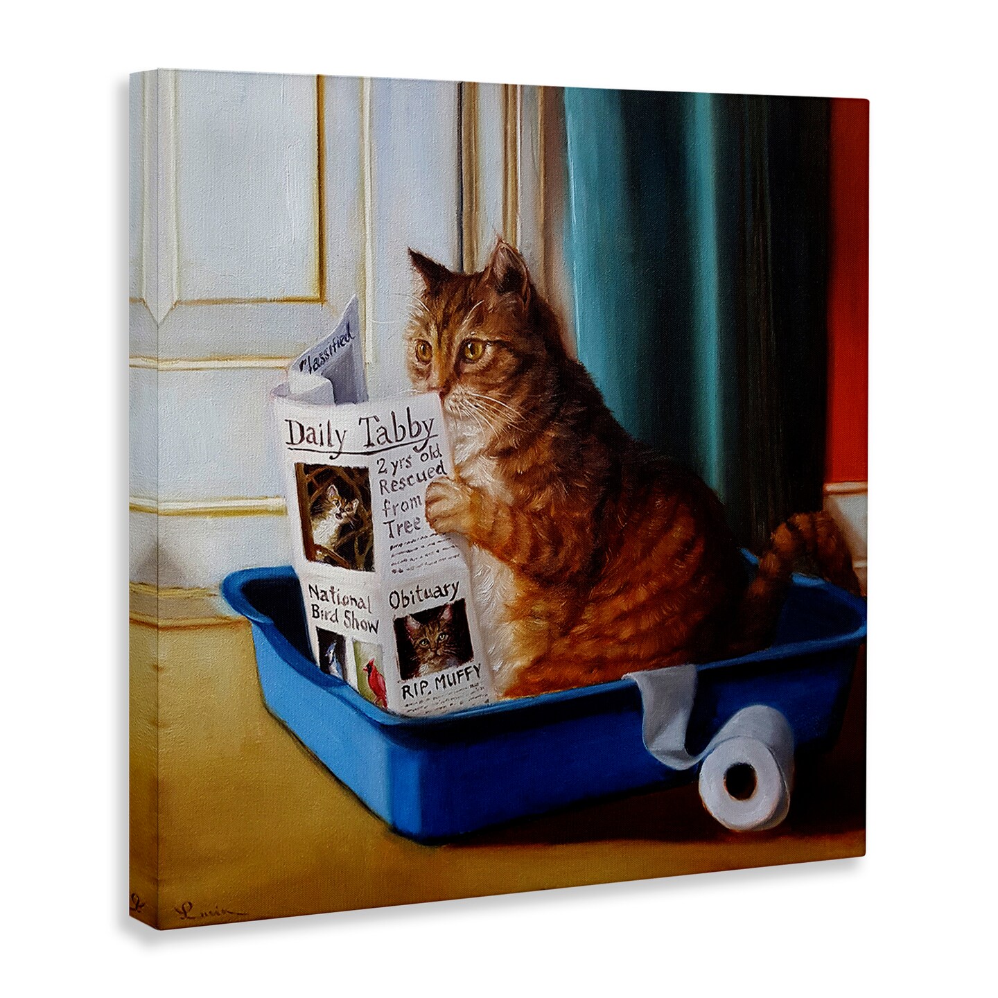 Stupell Industries Litter Box Reading Funny Cat Canvas Wall Art
