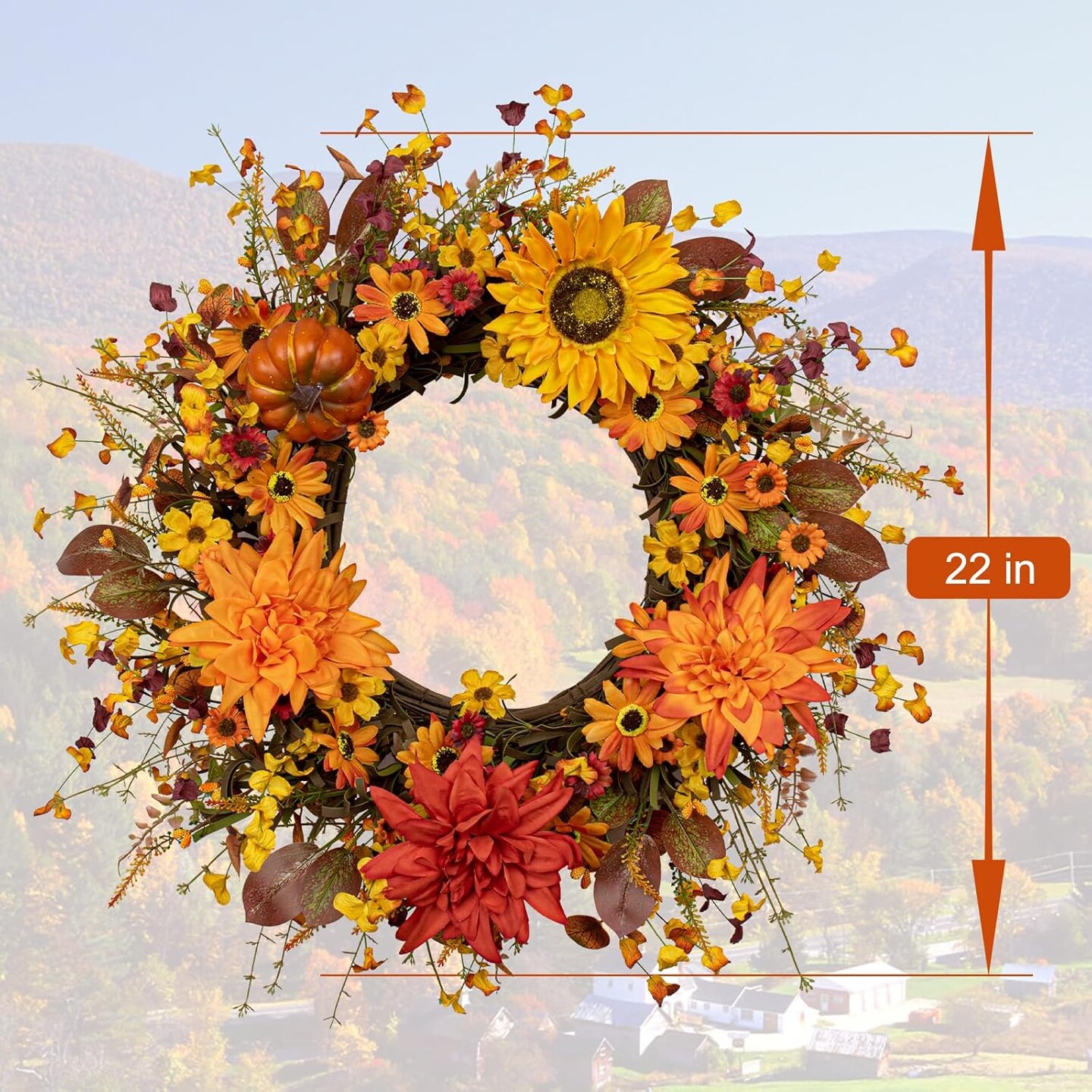 Pumpkin Gourd Sunflower Fall Wreath 22