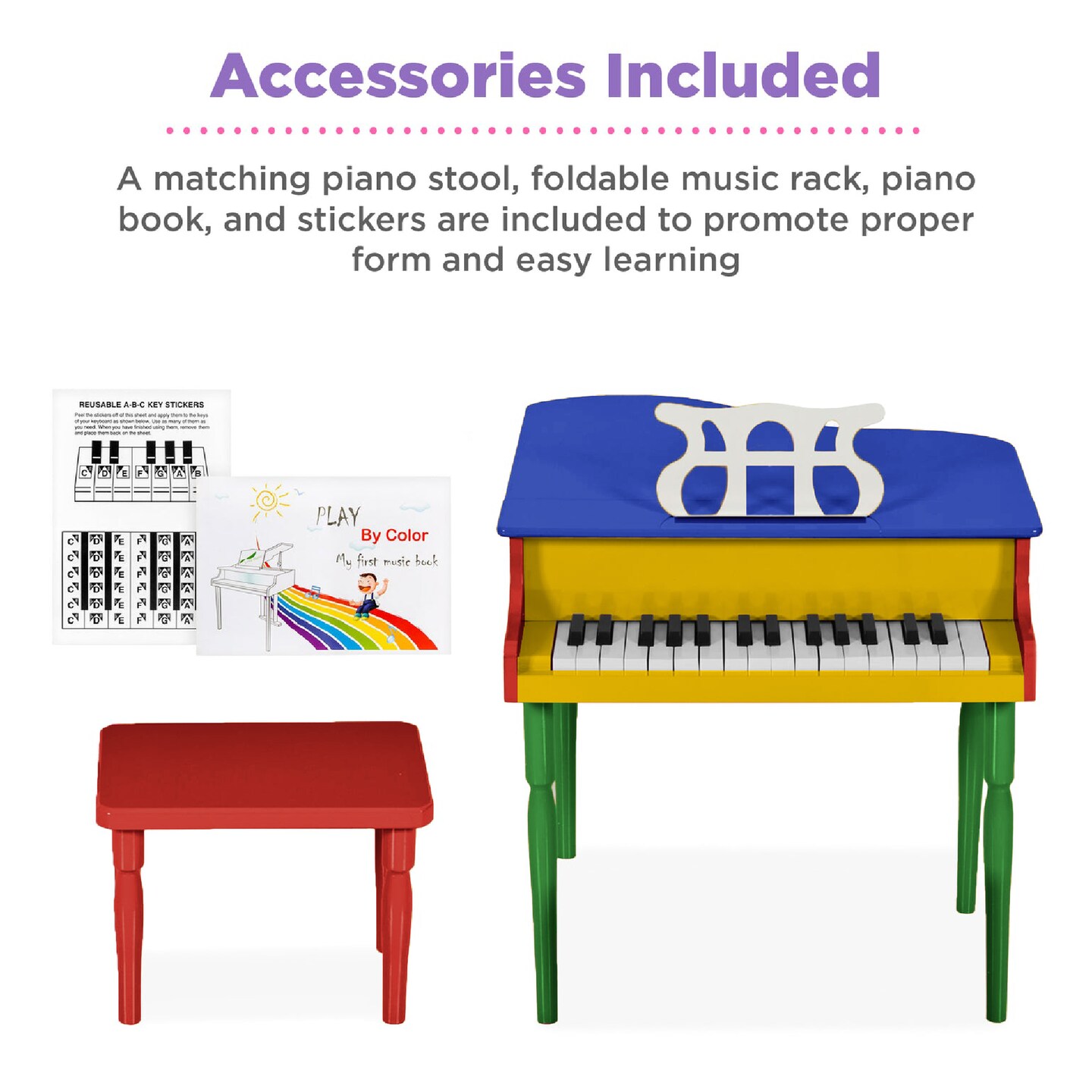 Best Choice Products Kids Classic 30-Key Mini Piano w/ Lid, Bench, Folding Music Rack, Song Book, Stickers