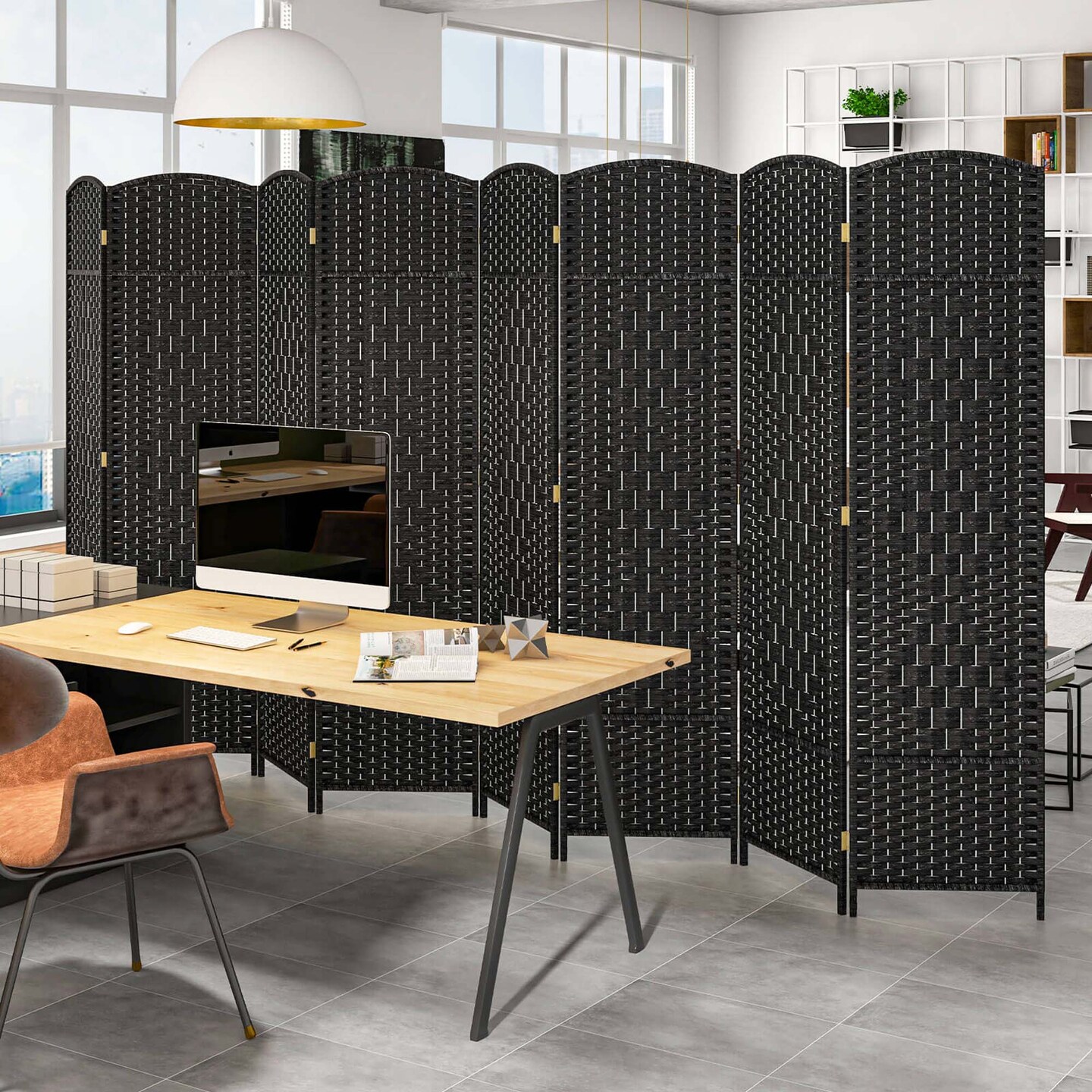 Costway 8-Panel Room Divider 6 FT Tall Folding Privacy Screen with Solid Wood Frame Brown/Black