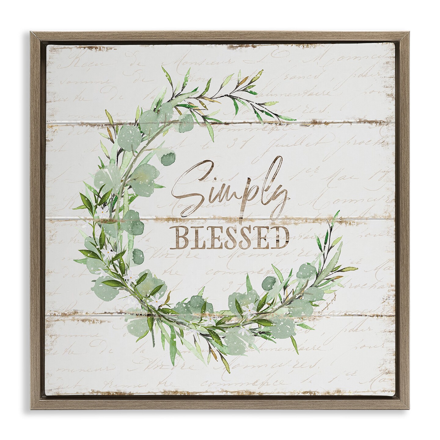 Stupell Industries Simply Blessed Rustic Wreath Framed Floater Canvas Wall Art
