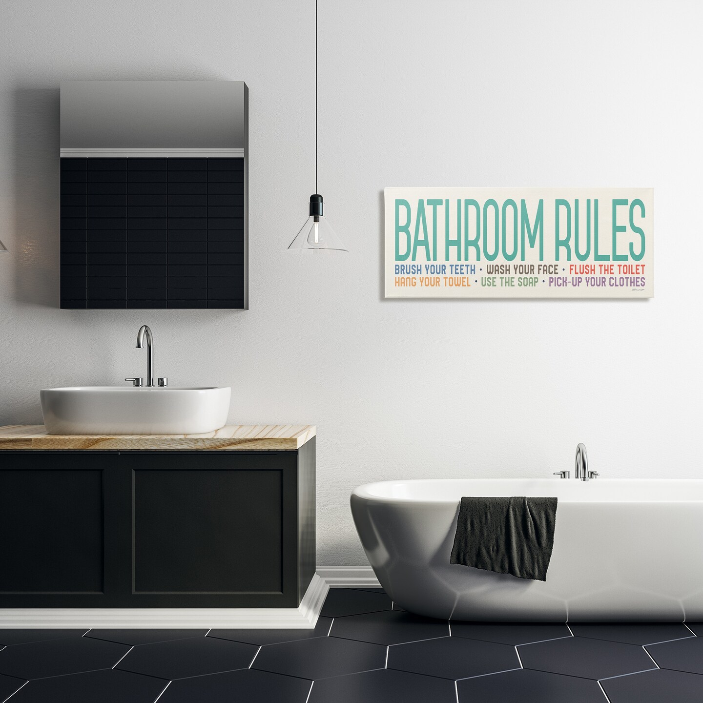 Stupell Industries Bathroom Rules with Teal Text Canvas Wall Art