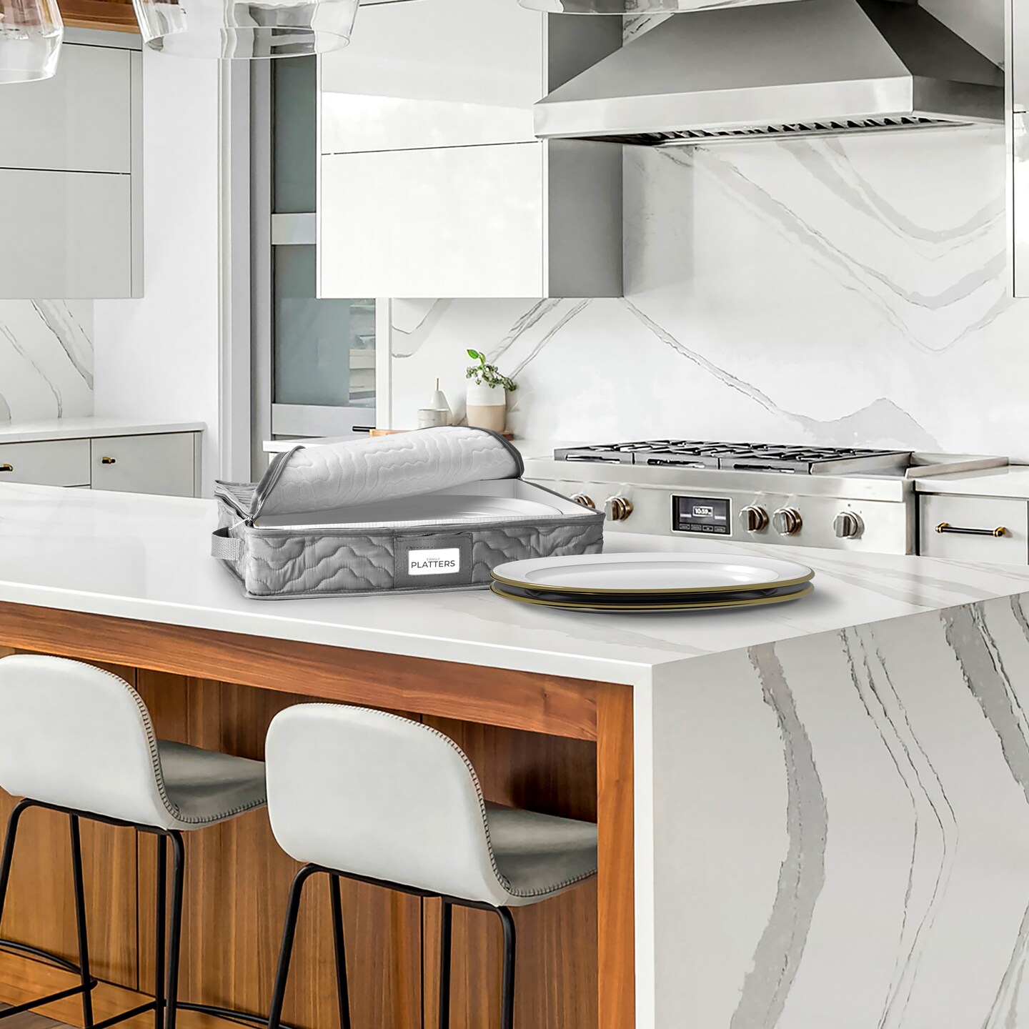 Sorbus China Platter Storage Containers - Serving Platter Storage Containers with Handles & Felt Dividers for Packing Dishes