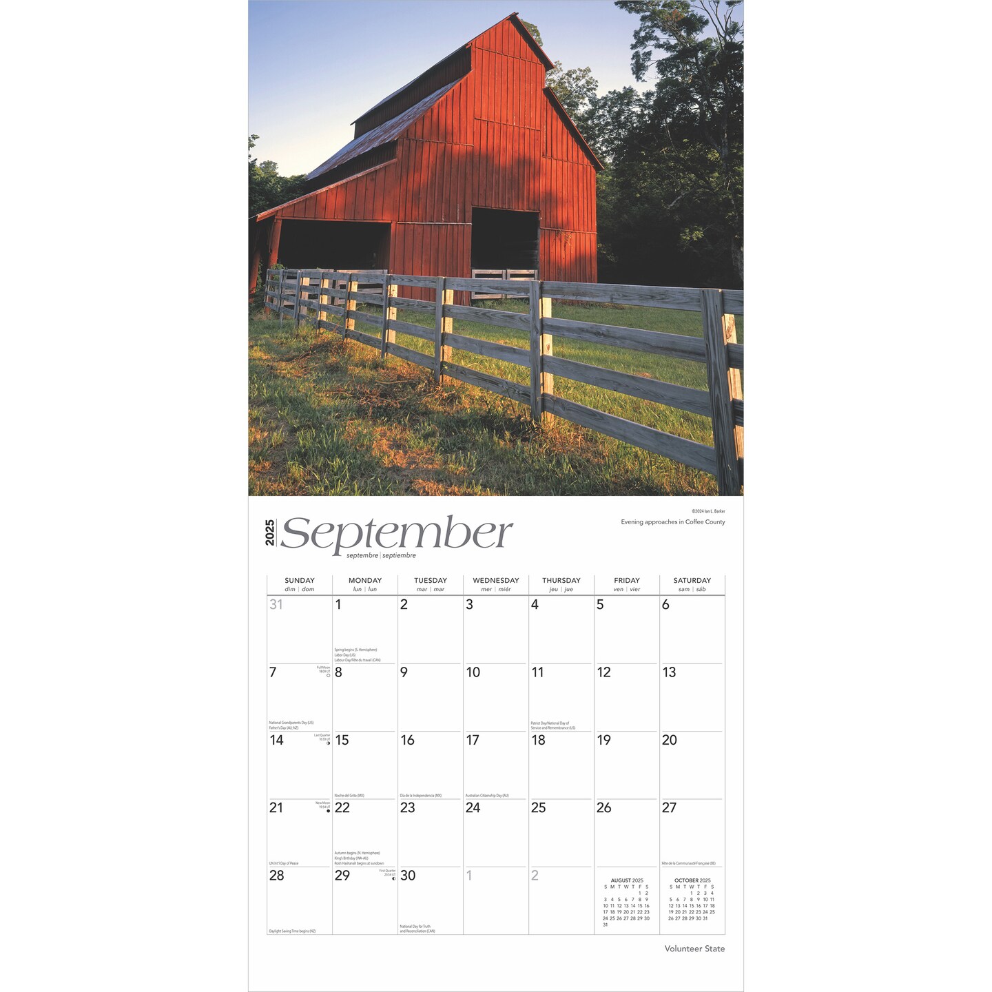 Volunteer State | Tennessee Places | 2025 12 x 24 Inch Monthly Square Wall Calendar | Plastic-Free | BrownTrout | USA United States of America Southeast State Nature