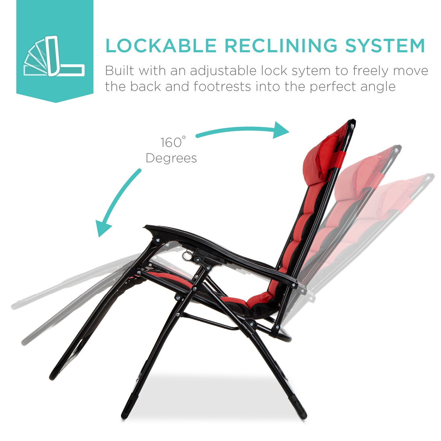 Best Choice Products Oversized Padded Zero Gravity Chair, Folding Outdoor Patio Recliner w/ Side Tray