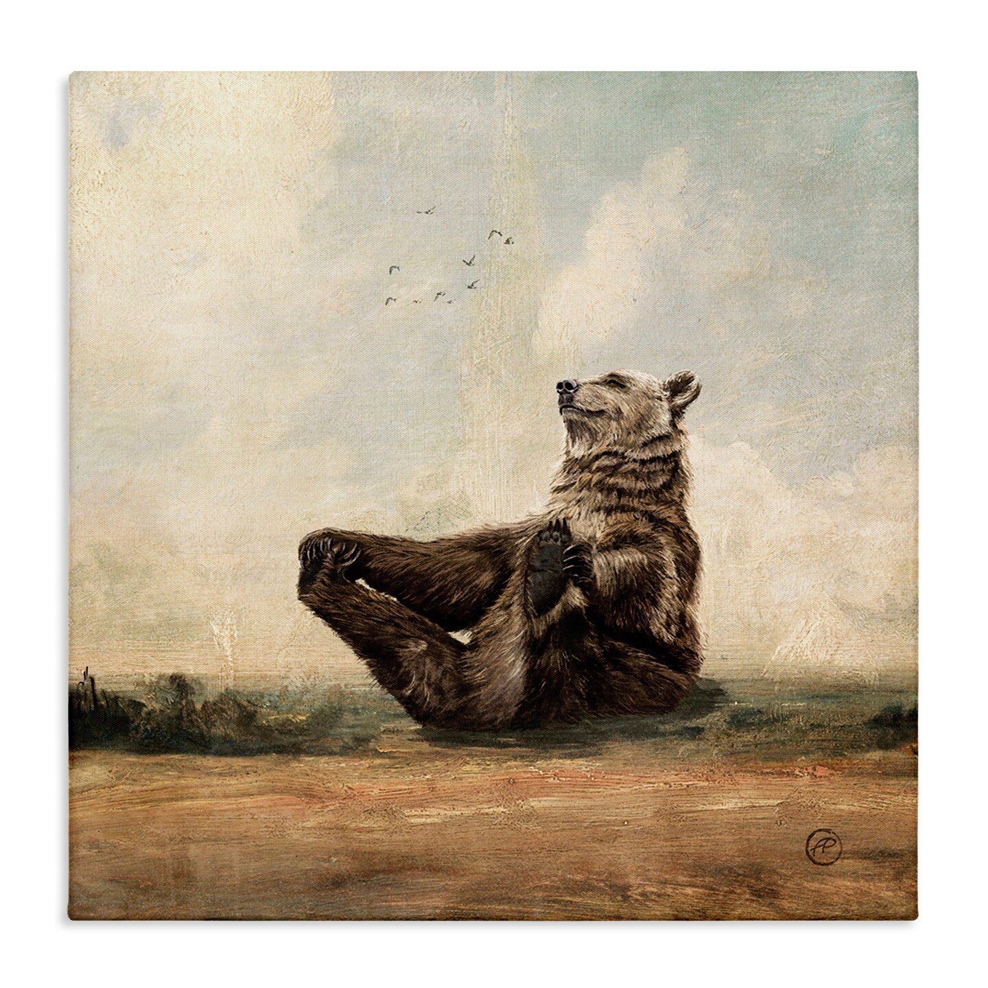 Stupell Industries Bear Holding Paws Watching Sunset Canvas Wall Art