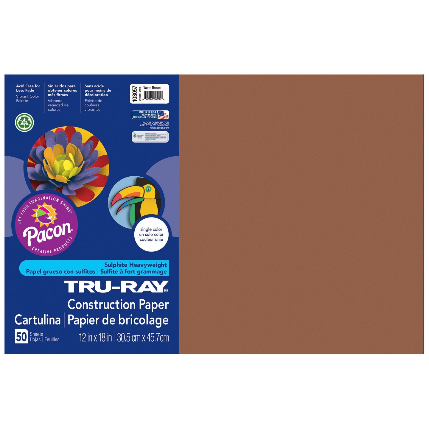 Construction Paper, Warm Brown, 12&#x22; x 18&#x22;, 50 Sheets