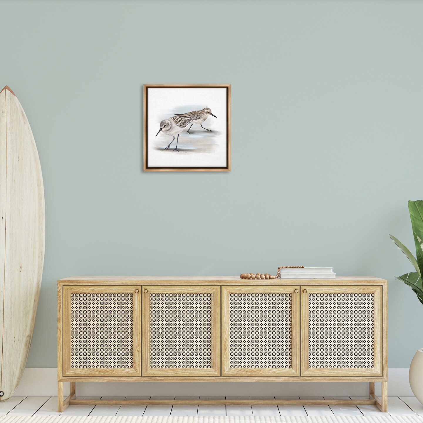 Stupell Industries Sandpiper Pair on Sandy Beach Framed Floater Canvas Wall Art