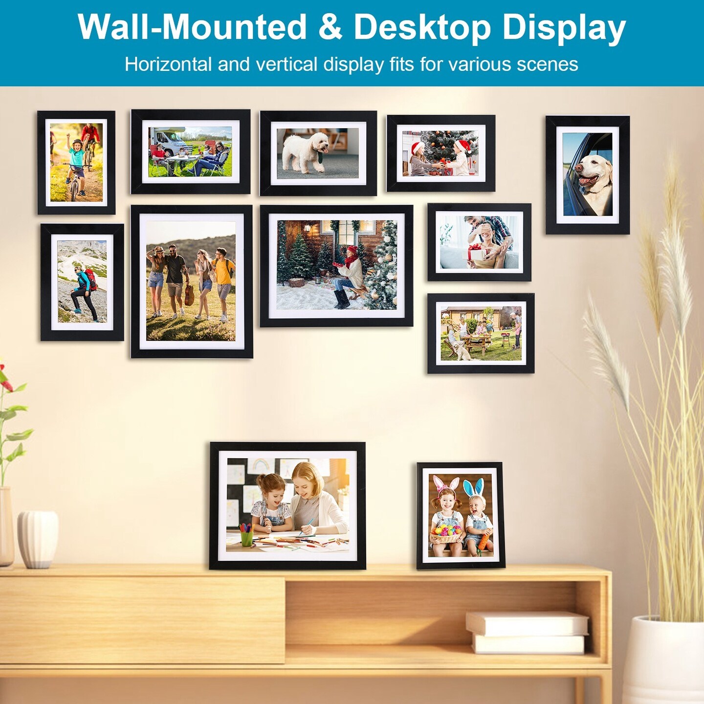 10Pcs Picture Frames Set Wall Desktop Display Photo Frame 4Pcs 5x7in Collage Frames 4Pcs 6x8in Frames 2Pcs 8x10in Gallery Frames Black