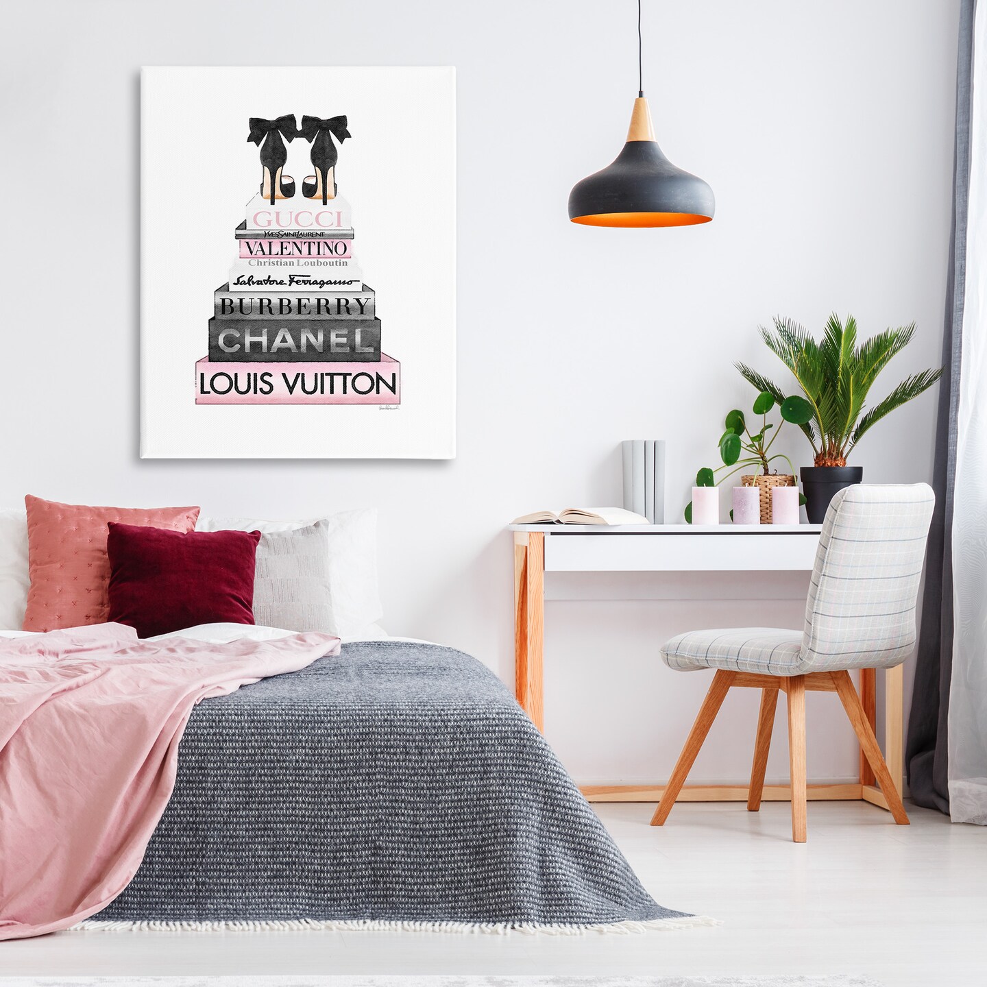 Stupell Industries Black Heels Pink Bookstack Canvas Wall Art