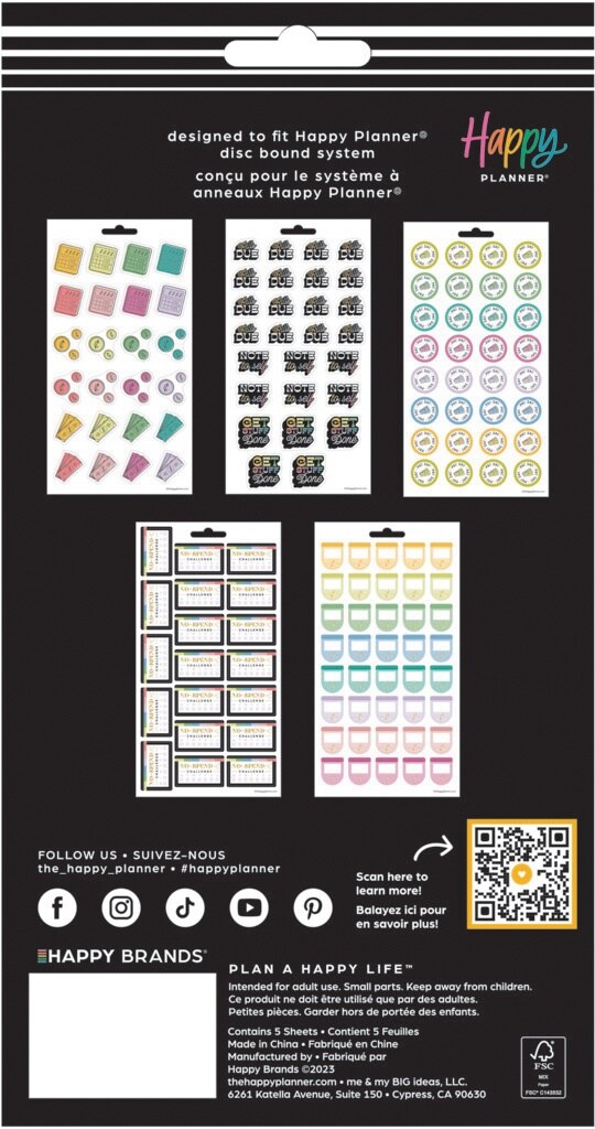Happy Planner Sticker Sheets 5/Sheets-Bright Budget; 142 Pieces