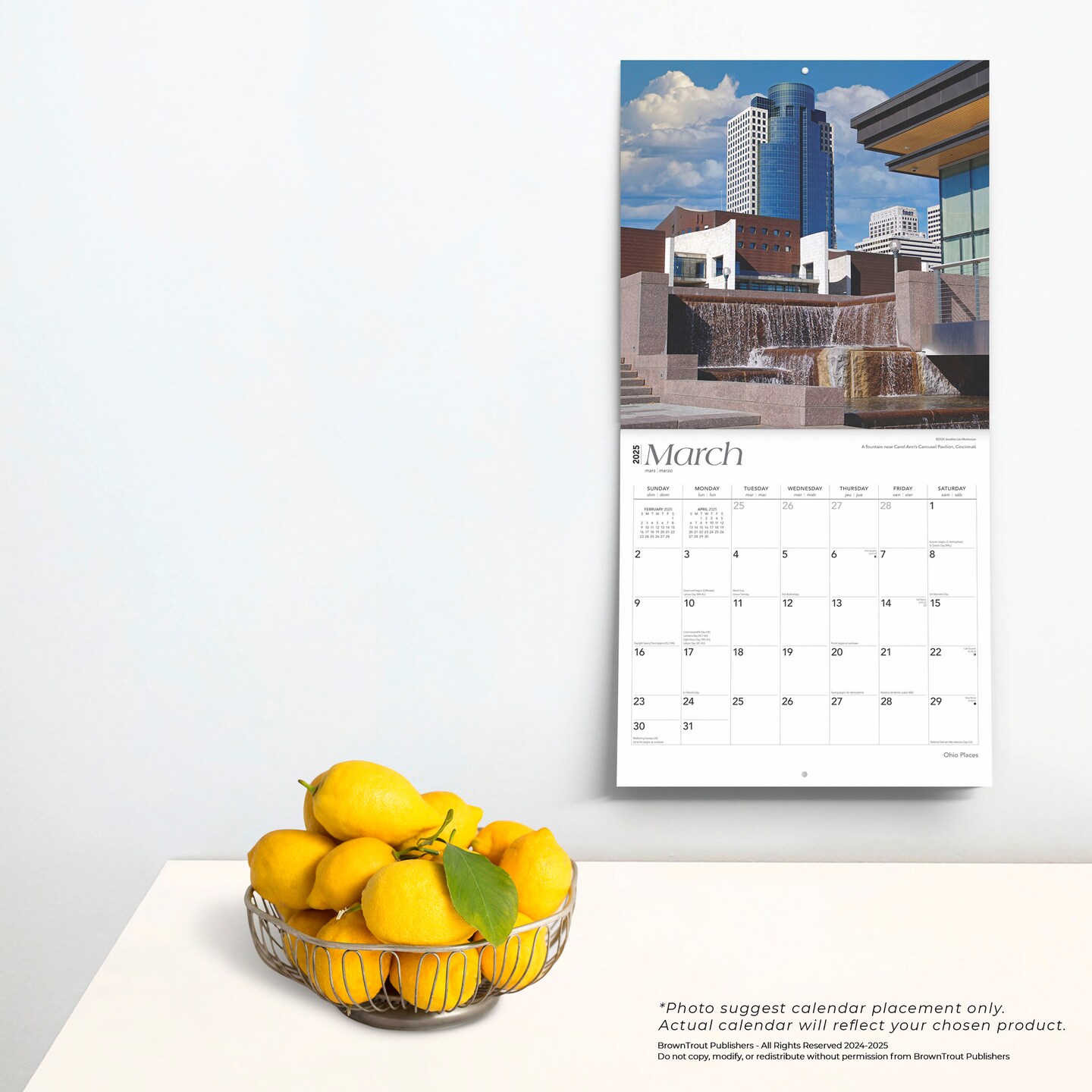 Ohio Places | 2025 12 x 24 Inch Monthly Square Wall Calendar | Plastic-Free | BrownTrout | USA United States of America Midwest State Nature