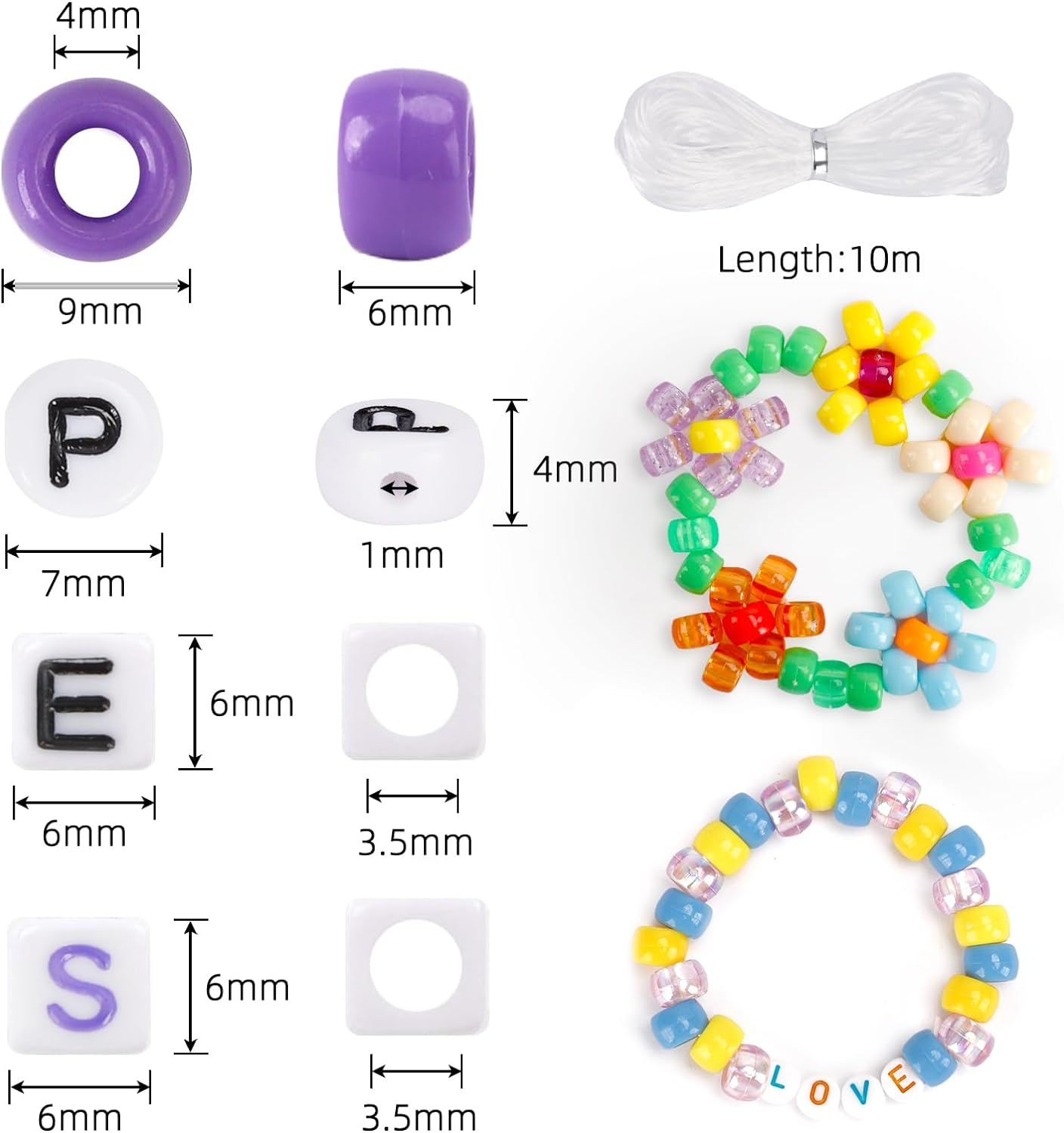 3960 Pieces Pony Beads for Friendship Bracelet Making Kit 48 Colors Kandi Beads Set: 2400pcs Plastic Rainbow Bulk and 1560pcs Letter Beads with 20m Elastic Threads for Craft Jewelry Necklace
