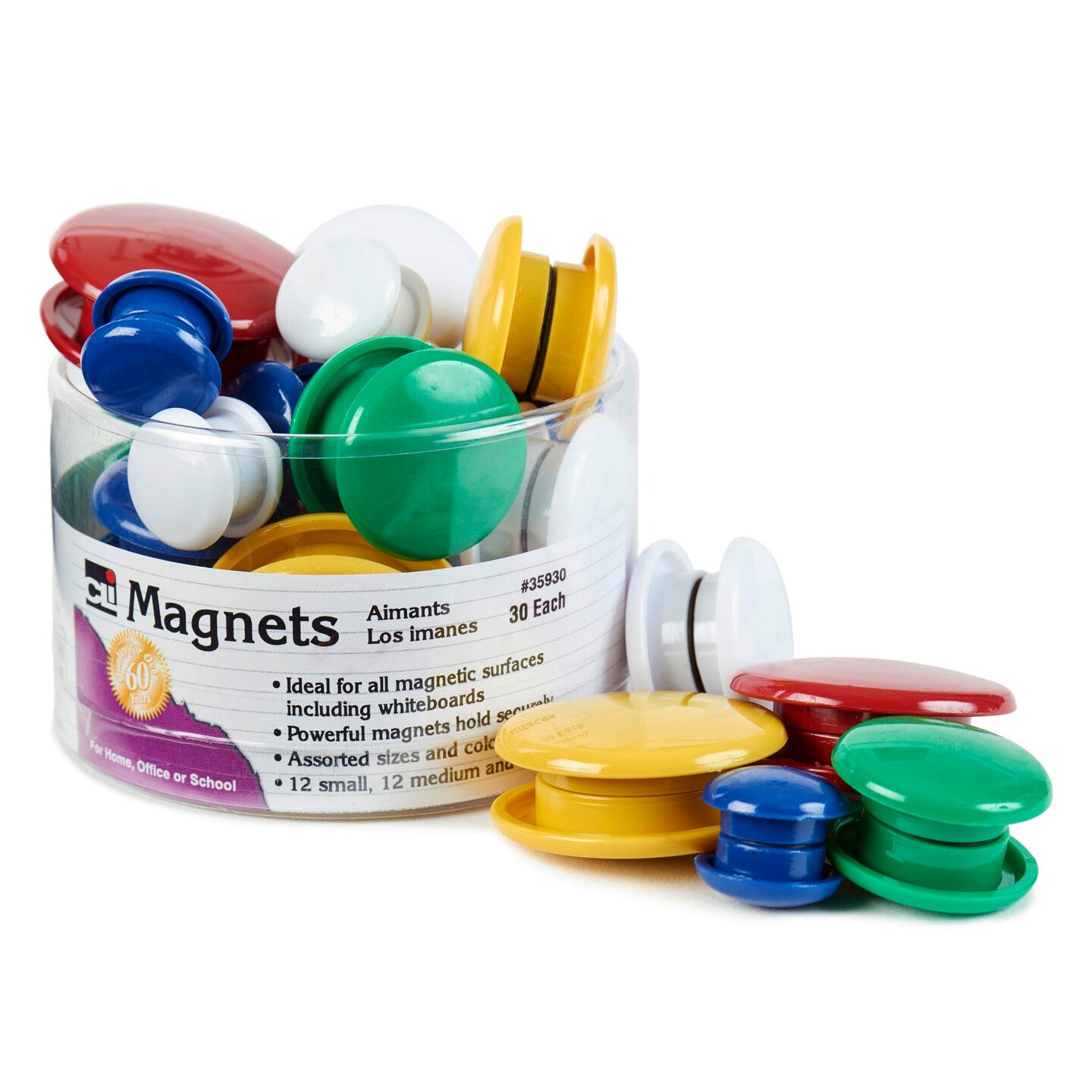 Round Magnets, Assorted Sizes &#x26; Colors, Tub of 30