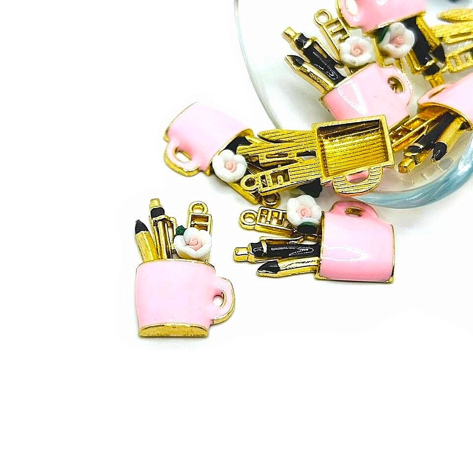 1, 4 or 20 Pieces: Pink Paintbrush Artist Cup Charms