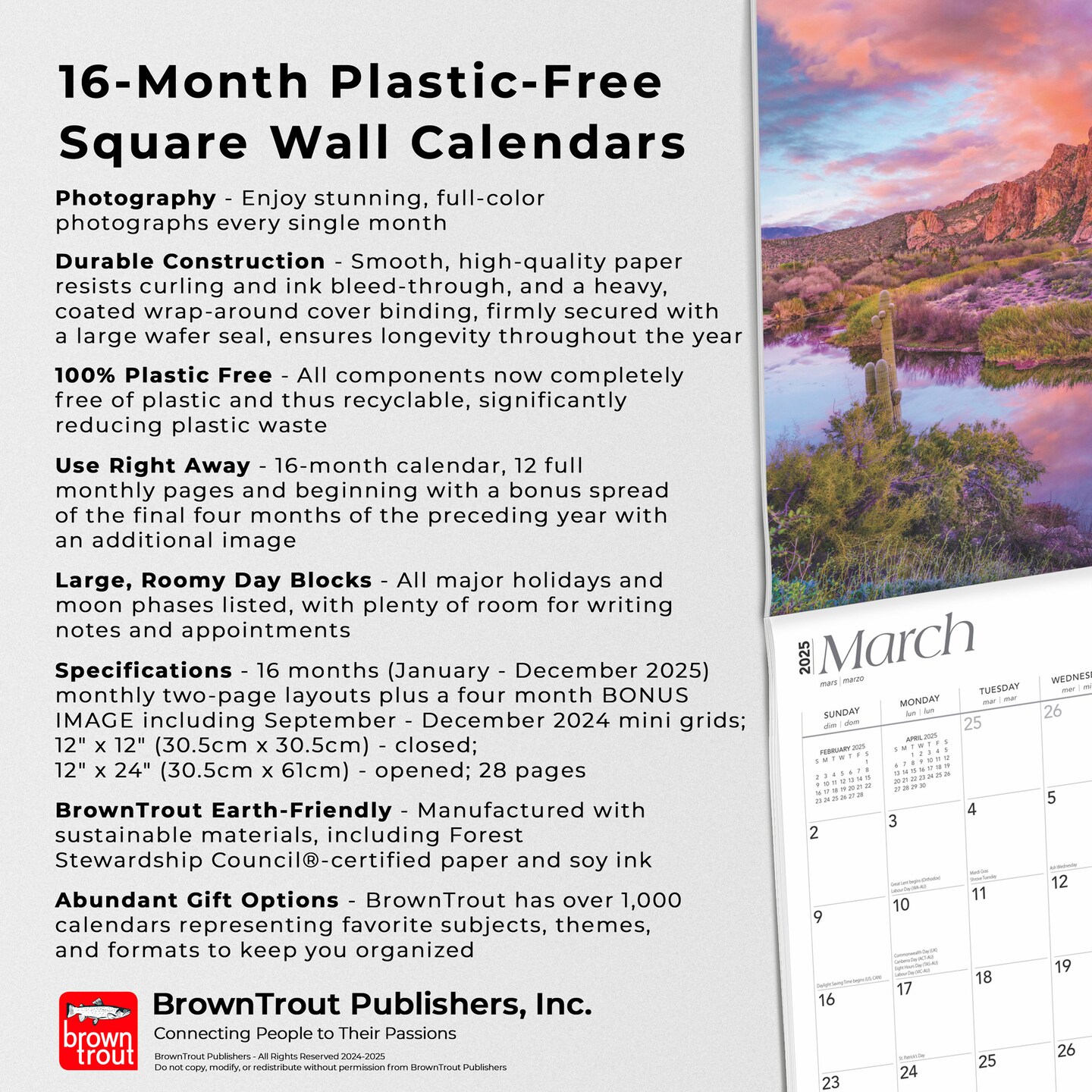 The West | 2025 12 x 24 Inch Monthly Square Wall Calendar | Plastic-Free | BrownTrout | USA United States of America Scenic Nature
