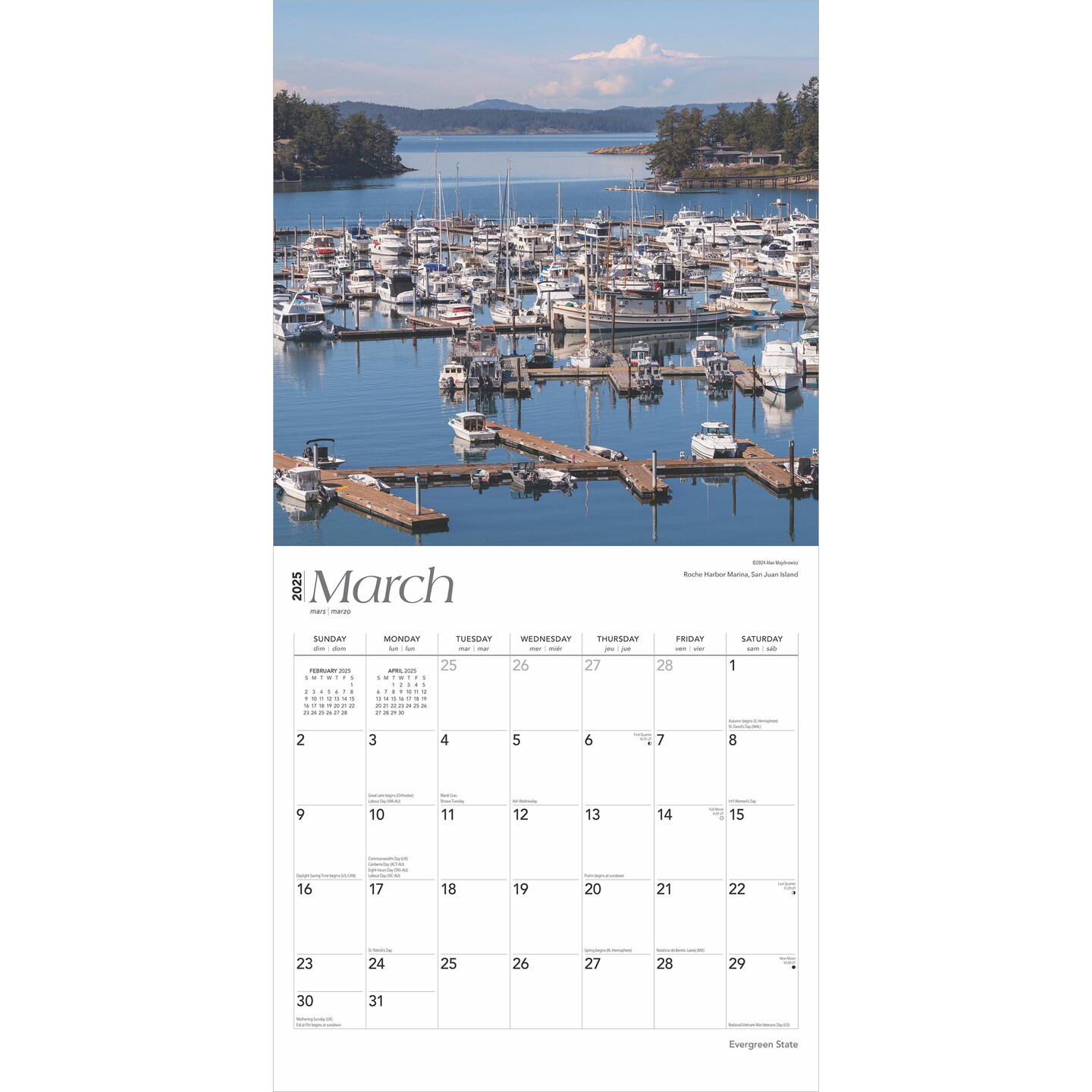 Evergreen State | Washington Places | 2025 12 x 24 Inch Monthly Square Wall Calendar | Plastic-Free | BrownTrout | USA United States of America Pacific West Coast State Nature