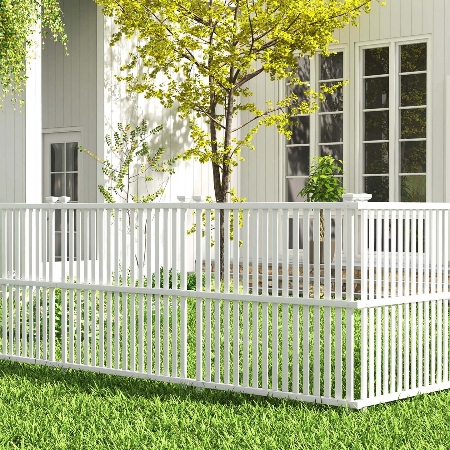 Costway 2/4 Air Conditioner Fence Panels with Metal Ground Stakes No Dig Trash Can Enclosure