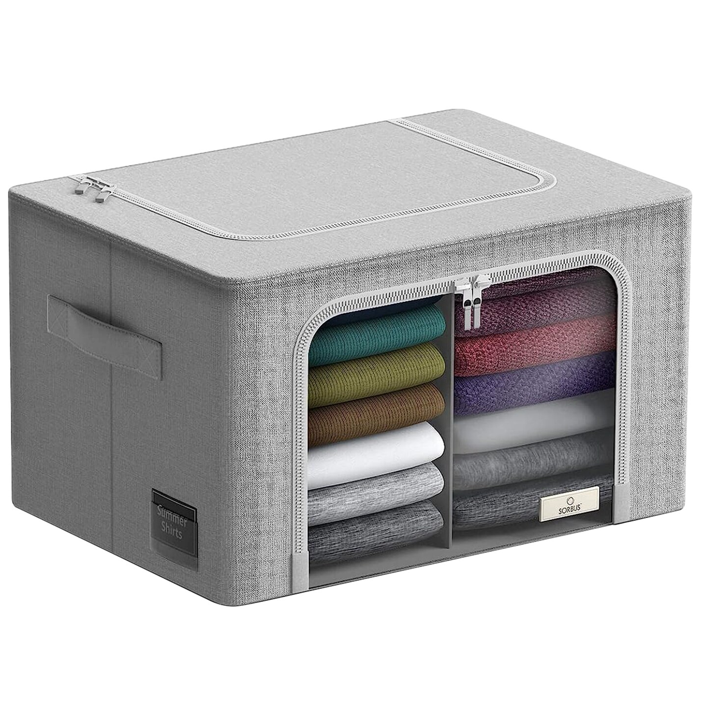 Sorbus Large Storage Bin with Divided Interior - Stackable & Foldable Organizer Containers with Metal Frame, Window, & Handles 1 Pack