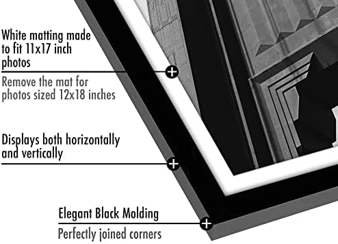 12x18 Poster Frame with Polished Plexiglass - Set of 5 - Use as an 11x17 Frame with Mat or a 12x18 Frame without Mat - Galleria Collection - Gallery Wall Frame Set for Wall Display in Black