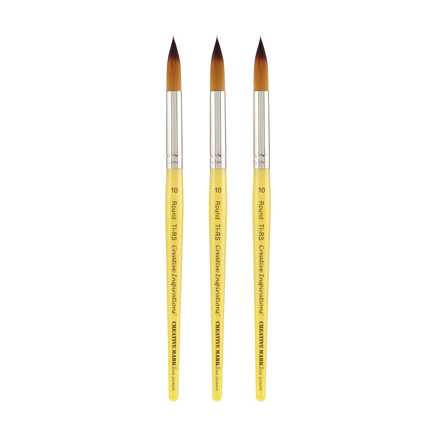 Creative Inspirations Dura-Handle Round Short Handle Paint Brush Set of 2- Solid Resin Handle, Synthetic Taklon Paint Brushes, Round Brush for Oils, Acrylics, Watercolors- Handles Do Not Chip or Crack